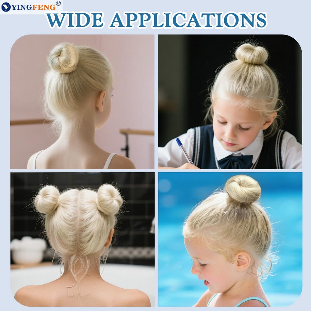 YINGFENG 134 Pcs Beige Hair Bun Maker Kit for Kids Small - 4 Hair Donuts for Buns, 20 Hair Nets for Buns, 100 U Shaped Bobby Pins, 10 Hair Bands, for Girls, Ballet Dance, Hair Accessories for Women