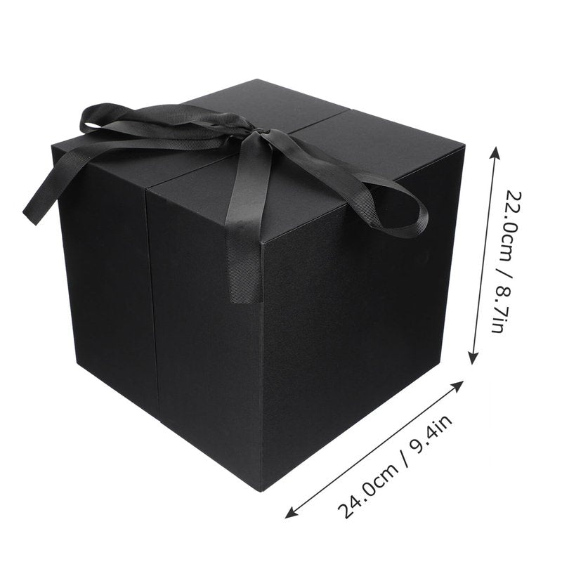 GLEAVI Heart Shaped Flowers with Square Lids Black - Hearts Floral Bouquet Packing Box Double Layer Arrangement Jewelry Paper Cardboard Treat Box for Girlfriend Wife Mom