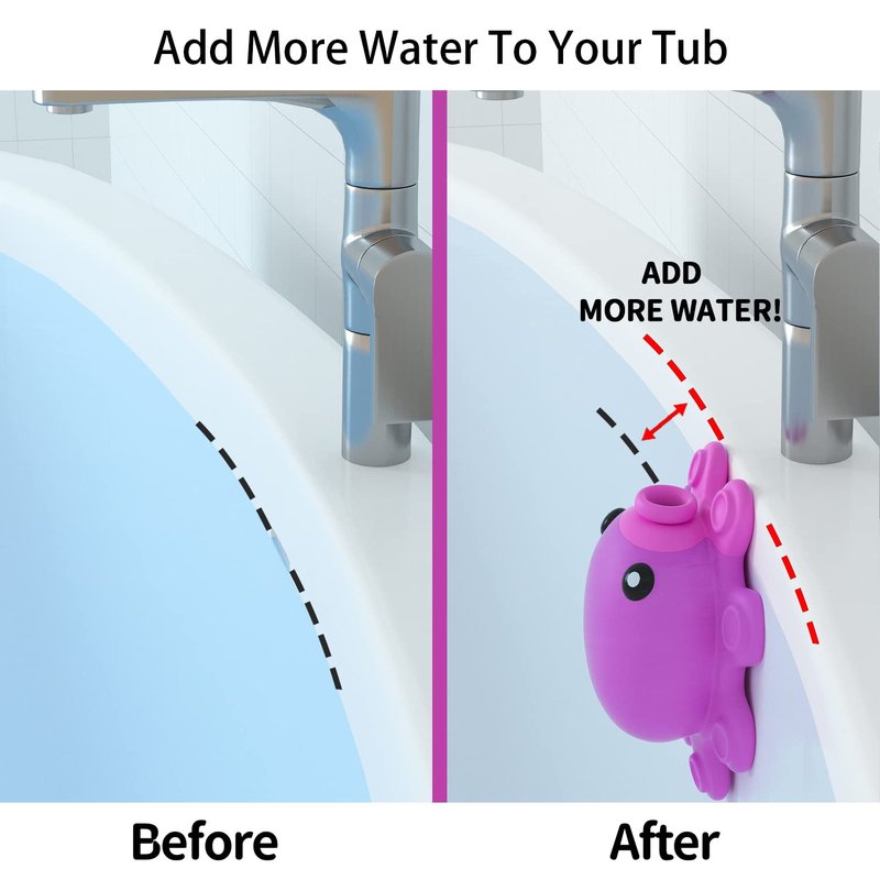 Silicone Bathtub Overflow Drain Cover with Suction Cup - Adds Inches of Water for Deeper Bath, Deep Pink