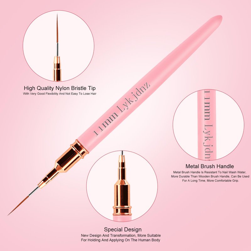 5pcs Nail Art Liner Brushes, Liner Brush For Nails Gel, Painting Art Design Brush Set Nail Dotting Drawing Tool For Long Lines, Thin Details, Fine Drawing Sizes 7/9/11/15/25 mm (Pink)