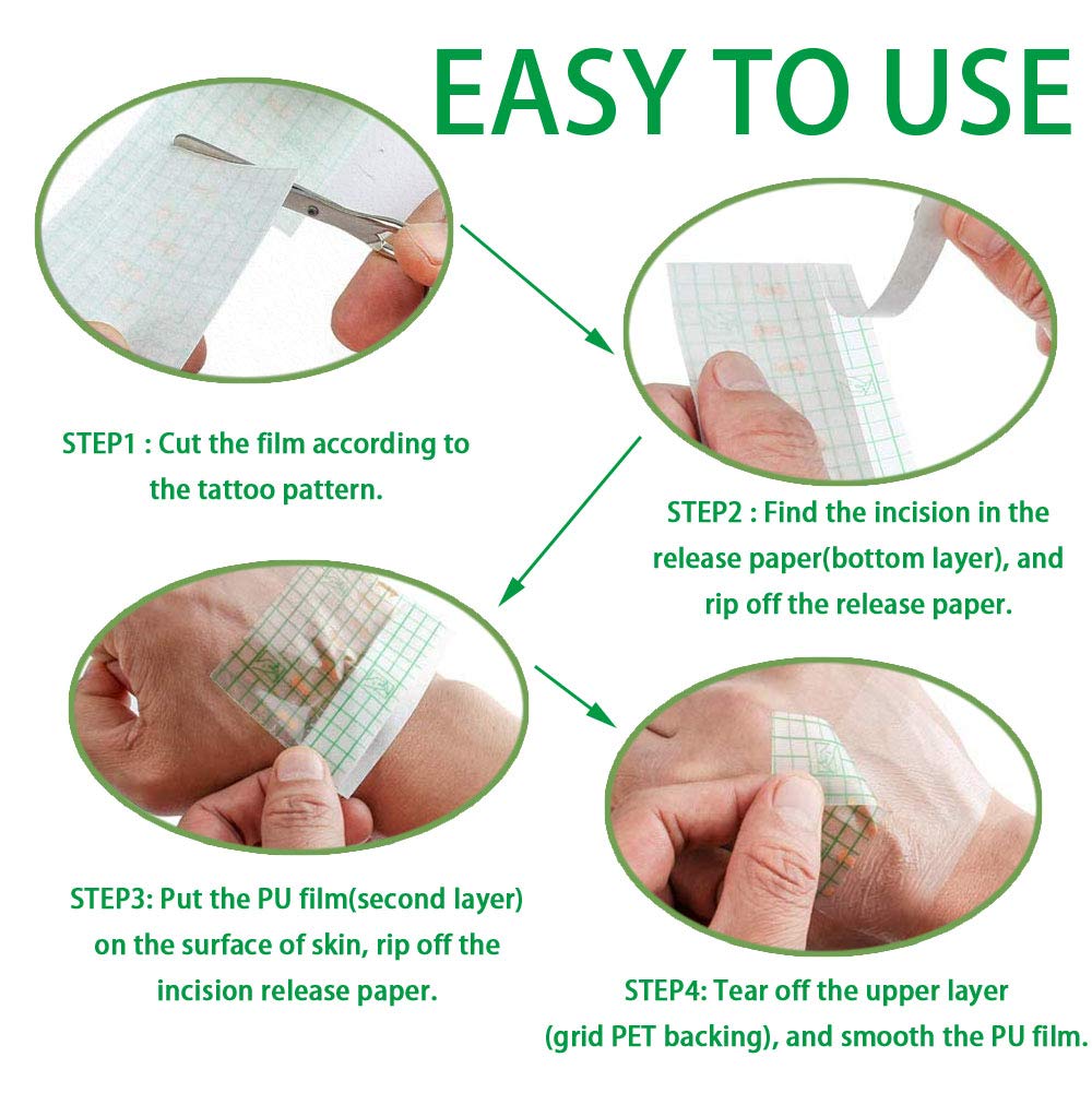 50 Pieces 4 x 6 in Stretch Waterproof Adhesive Bandages Transparent Film for Tattoo Aftercare and Skin Repair Adhesive Tattoo Supply Wrap