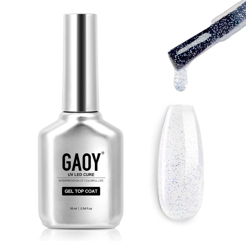 GAOY Glitter Gel Nail Polish - 16ml Silver Iridescent Top Coat for Sparkly Nail Art | No Wipe Soak Off Finish