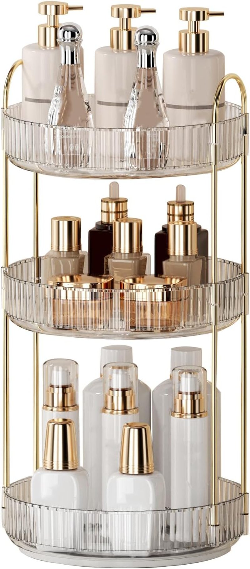 Skiennix 360° Rotating Makeup Organizer - 3-Tier Perfume & Skincare Storage - Space-Saving Clear Design