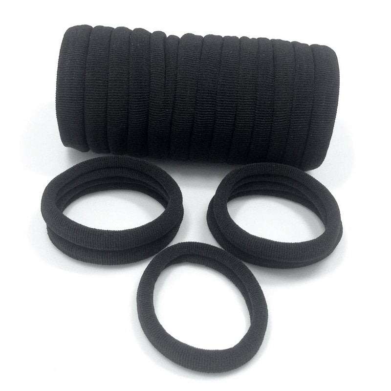 J-MEE Hair Bands - 100PCS Seamless Cotton Ponytail Holders | Durable Scrunchies for Thick Hair - Black