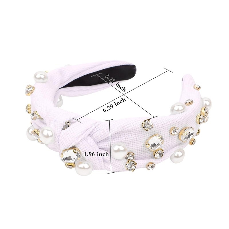 Amariver White Crystal Headbands for Women Pearl Rhinestone Head Band Top Knot Hairbands Comfortable Elastic Hair Band Bling Knotted Headband Fashion Hair Accessories for Women Girls