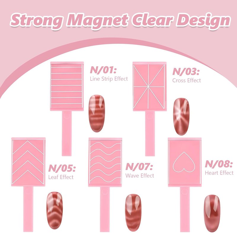 Joyzan Nail Magnet Tool Set - 6-in-1 Multifunctional Cat Eye & Heart Magnet Wand for DIY Nail Art
