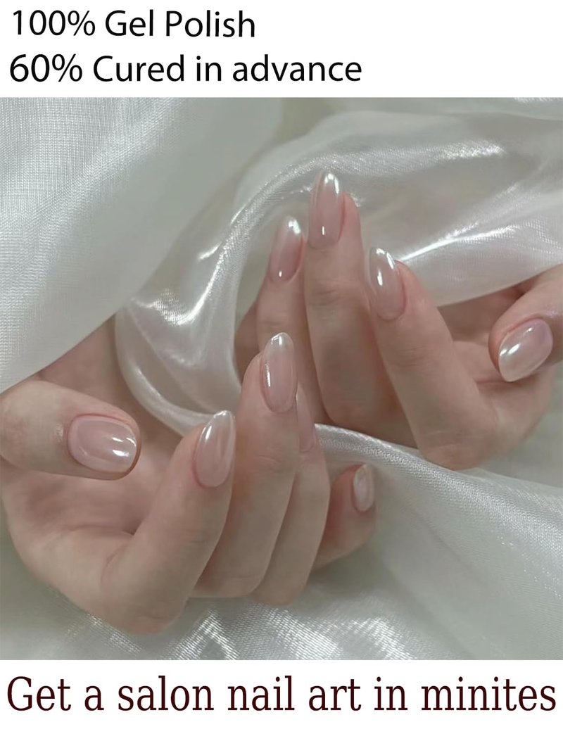 Semi Cured Gel Nail Strips, 20pcs Glazed Donut Milky, Pearl White Gel Nail Stickers for Home Nails DIY
