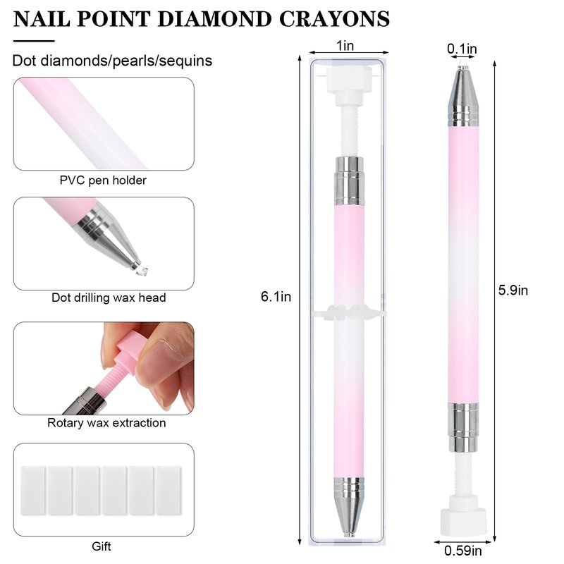 Ruetail Wax Pencil for Rhinestones, Upgraded Rhinestones Applicator Gem Crystals Picker Tool, Super Sticky Rhinestone Tool with 5Pcs Dual-ended Dotting Pens for Nail Art DIY Decoration (Pink)