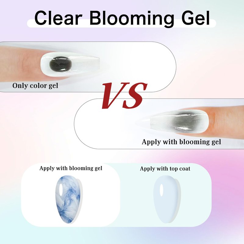 Creaglam Blooming Gel Nail Polish: Marble Natural Stone Clear Blossom Gel Polish for Women at Home Art Design - 15ml Nail Glue Spreading Effect - UV LED DIY Nail Salons Color Flower Watercolor Magic