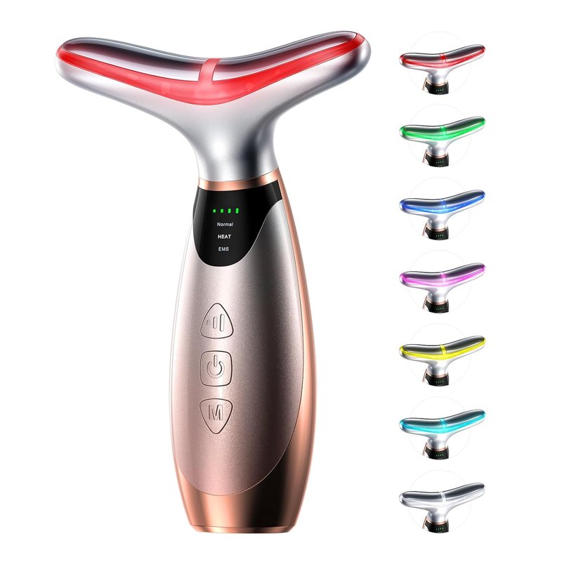 Facial Massager with Red Light Therapy - 7 Colors, Heating Vibration for Face & Neck Care