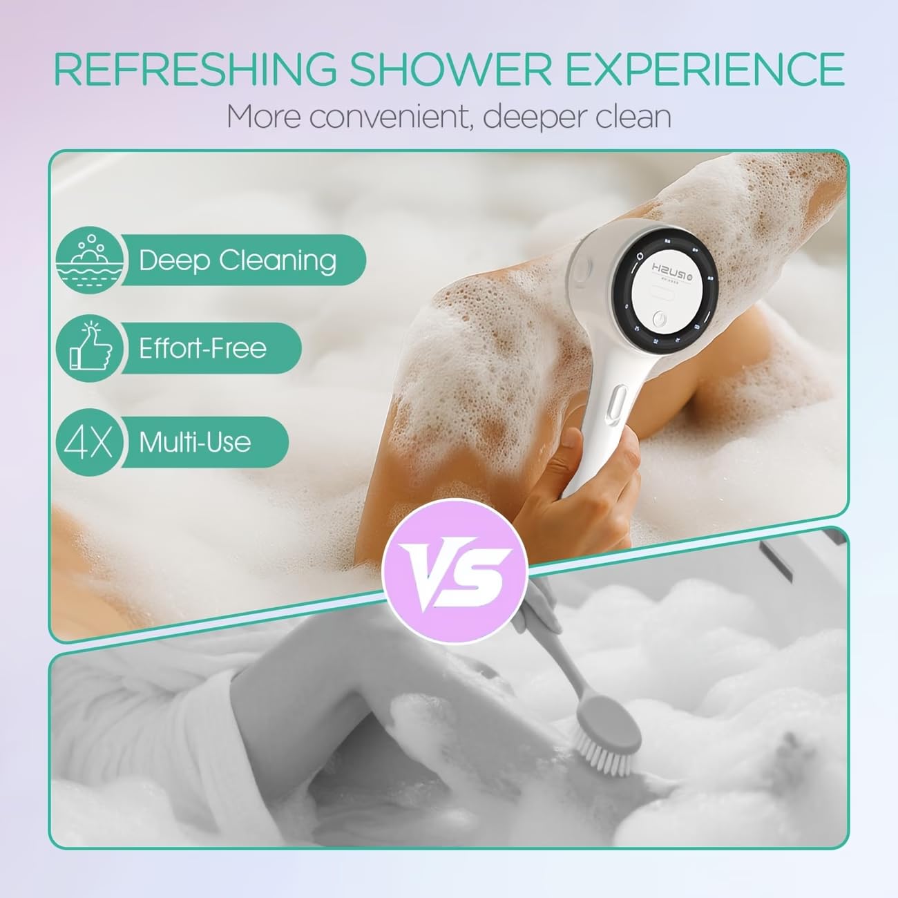 Electric Body Brush Back Scrubber for Shower, Waterproof Long Dual Handle Power Body Scrubber with 5 Heads, Bath Brush 3 Speeds, for Cleansing,Exfoliating and Massaging Skin,Gift for Birthday Holiday