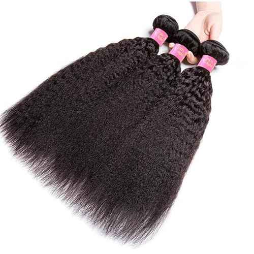 Kinky Straight Bundles 18 20 22 Inch 3 Bundles Kinky Straight Human Hair Bundles 12A 100% Unprocessed Brazilian Virgin Yaki Straight Bundles Hair Extension For Women Black Color