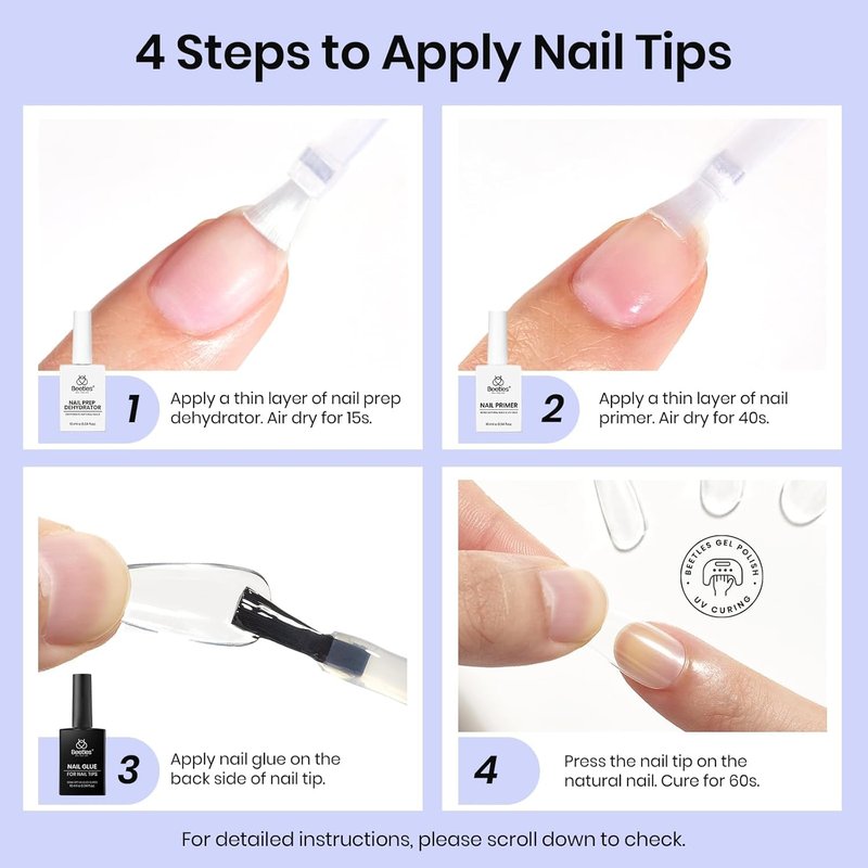 Beetles 3Pcs Gel Nail Glue Nail Dehydrator and Primer, Professional Nail Prep Acid-Free Hema-Free Dehydrate Bond Primer 9 in 1 Gel Glue Kit for Press On Nails Nail Tips Nail Extension Gifts for Women
