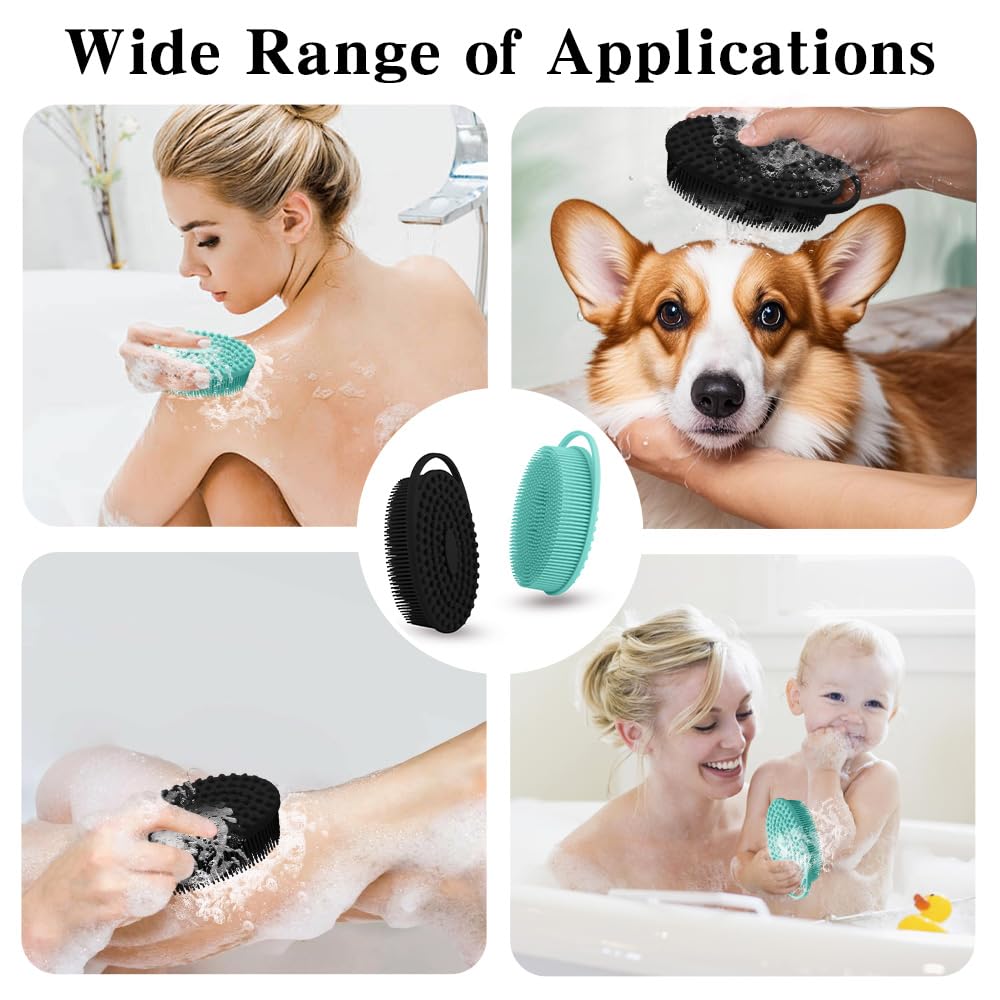 Cutiland 2 Pack Silicone Body Scrubber with Loofah Exfoliating Soft Body Shower Scrubber for Body, 2 in 1 Bath and Shampoo Wash Brush for Skin Exfoliation Men Women (Green&Black)