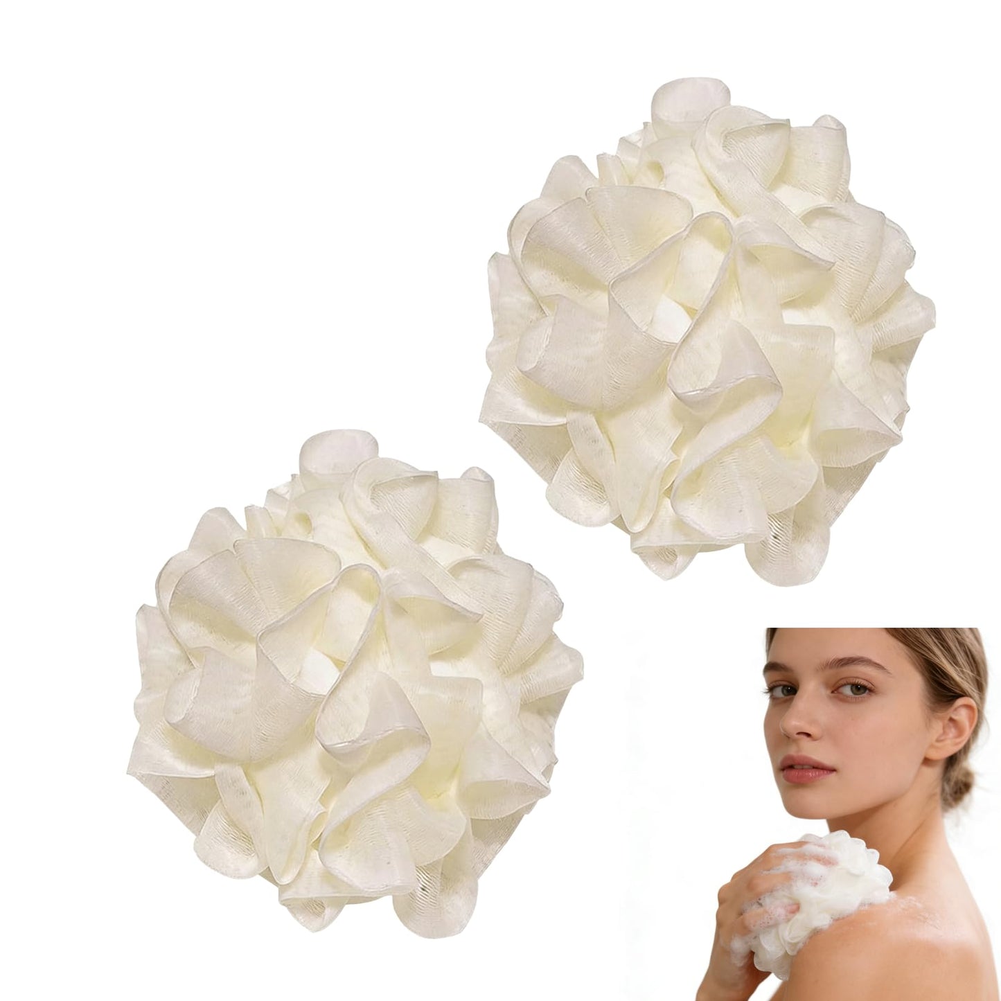 2 PCS Soap Loofah Pouch - 2-in-1 Soap Bar Loofah Washcloth Combo, Bath Sponge with Drawstring for Holding Bar Soap, Cleansing & Smooth Skin (Beige)
