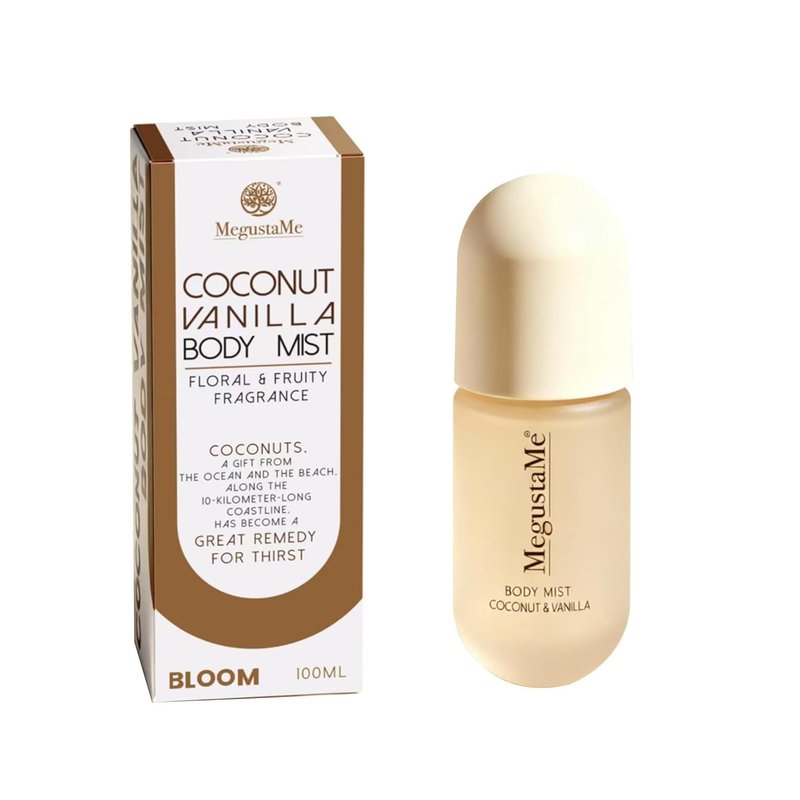 MegustaMe Coconut Vanilla Body Spray | Paraben-Free & Phthalate-Free | Long-Lasting Fresh Fragrance | coconut body spray | vanilla coconut perfumes for women, 3.38 fl oz (100ml)