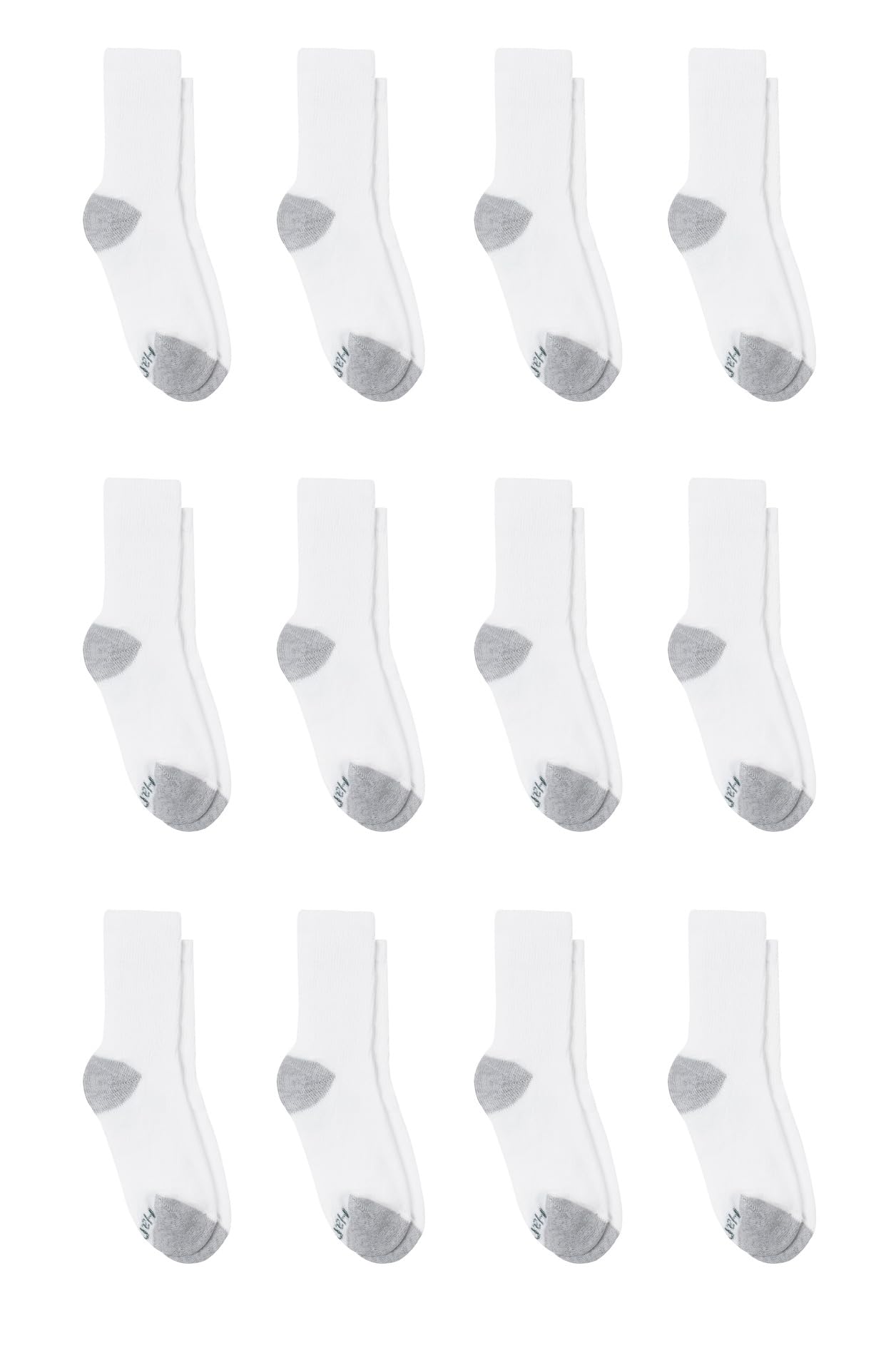 Hanes Boys Socks, Double Tough Cushioned Crew 12-pair Packs Athletic-socks, White/Grey Bottom, Large US