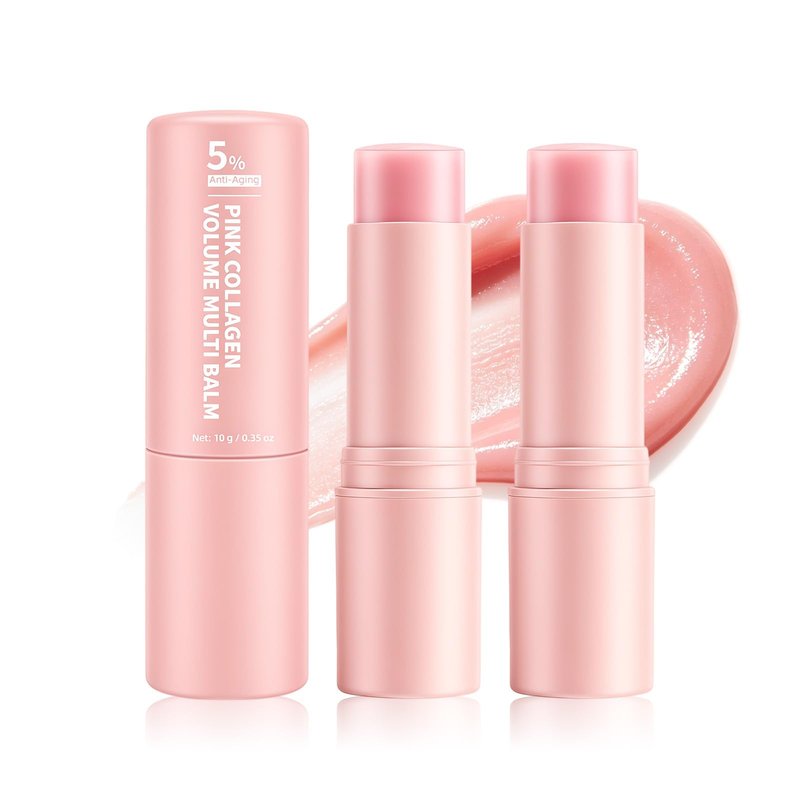 2Pack Pink Collagen Volume Multi Balm Stick,Collagen Wrinkle Stick Face & Body,Deeply Hydrating for Face, Lips, Eyes, Neck, Makeup Base