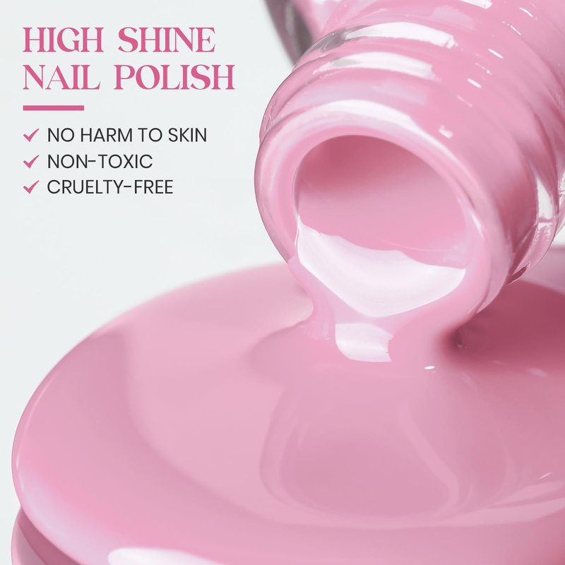 MIZHSE Quick Dry Nail Polish, Regular Pink Nail Polish Non Gel Air Drying Fast, 15 ml Glossy Finish Nail Lacquer Candy Pink Nail Art Manicure DIY Home