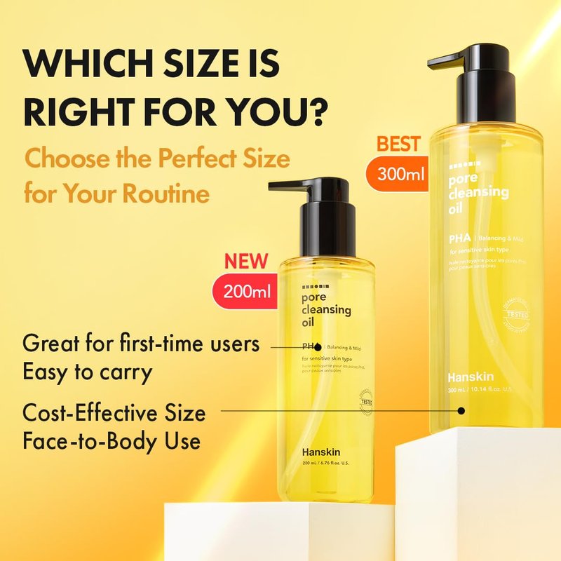 Hanskin PHA Pore Cleansing Oil - Korean Deep Pore Cleansing Makeup & Sebum Remover XL, Blackhead & Large Pores Cleanser for Sensitive Skin, Double Cleansing First Step, Plant-Based Care, 10.14oz