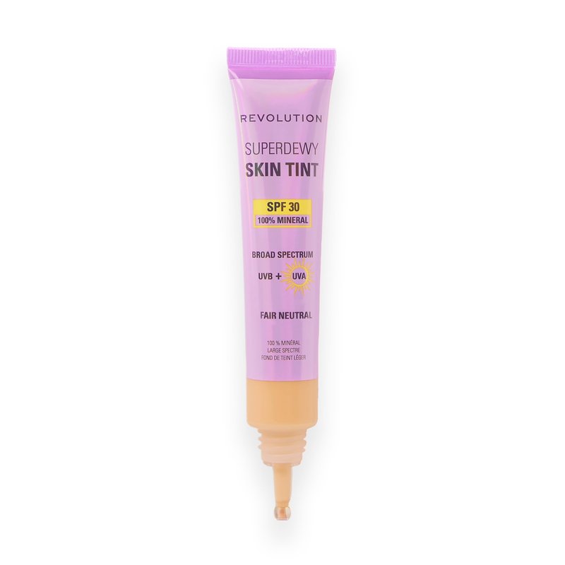Revolution Superdewy SPF 30 Skin Tint, Tinted Mineral Face Foundation, Buildable Coverage for Facial Glow, 12% Zinc Oxide, Vegan & Cruelty-Free, Fair Neutral