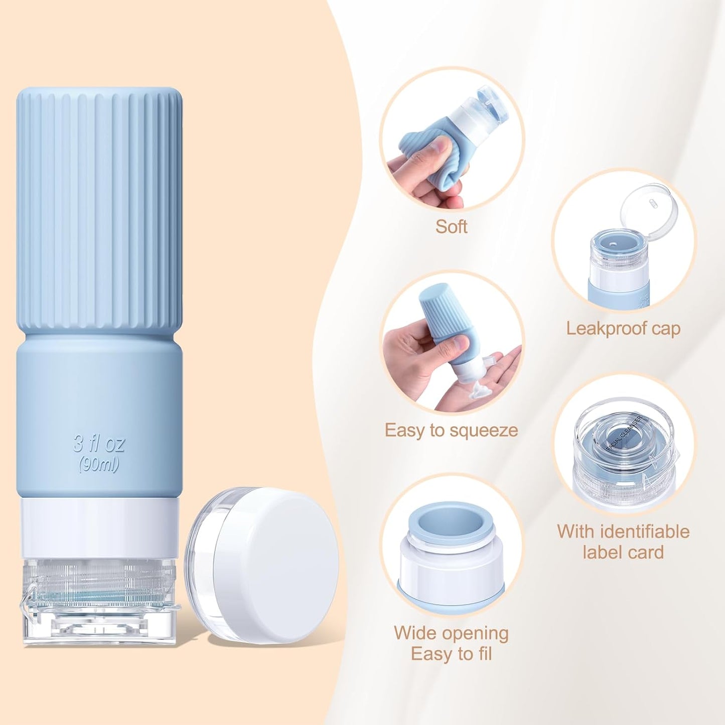 Travel Bottles for Toiletries - TSA Approved Silicone Containers | Leak-Proof 3oz Refillable Shampoo & Conditioner Set