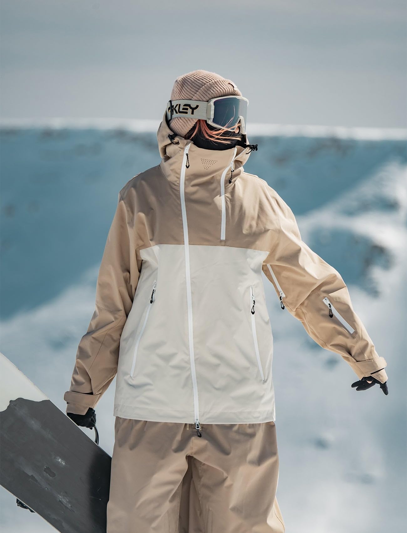 GSOU SNOW Mens Snowboard Jacket Women Ski Jacket Coat Waterproof Winter Snow Insulated Windproof Hiking Mountain Outside Sports Khaki Beige