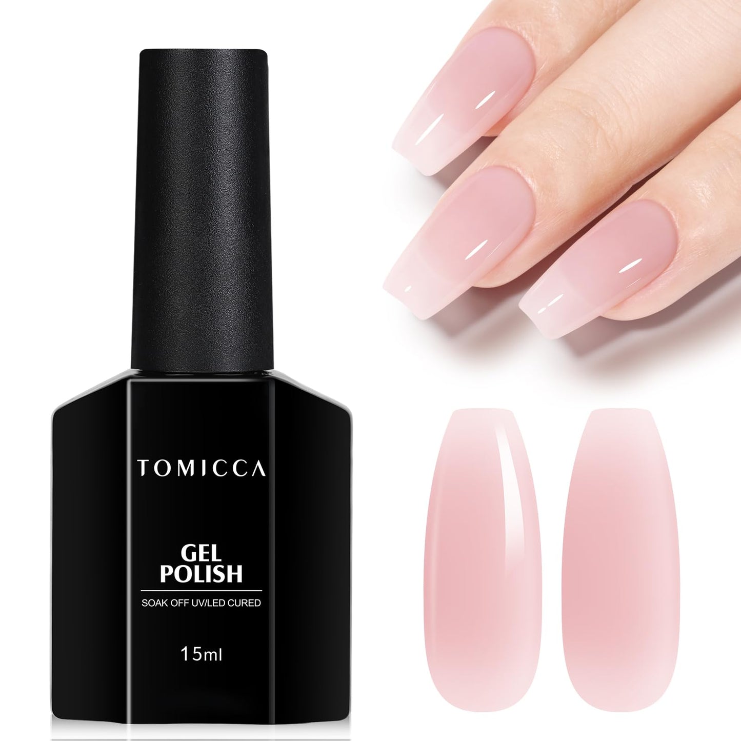 TOMICCA Sheer Pink Gel Nail Polish, 15ml Jelly Pink Gel Polish，Soak Off UV LED，Color Long Lasting Sheer Translucent Nail Art Manicure French Salon Gifts For Woman