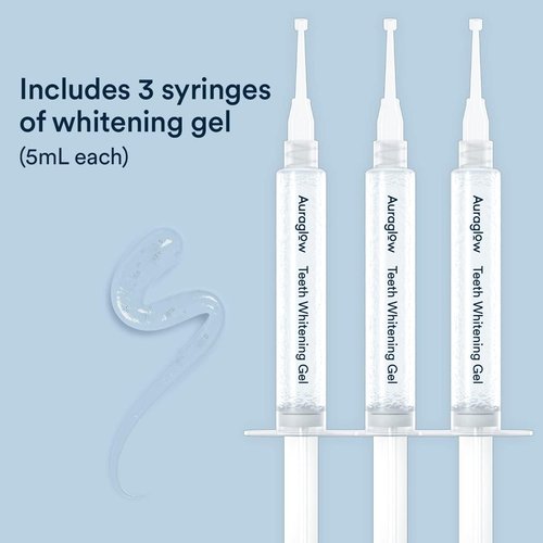 Auraglow 35% Teeth Whitening Gel Syringe Refill Pack, 35% Carbamide Peroxide, 30 Whitening Treatments, (3) 5mL Whitening Gel Syringes, Sensitive Teeth Whitening