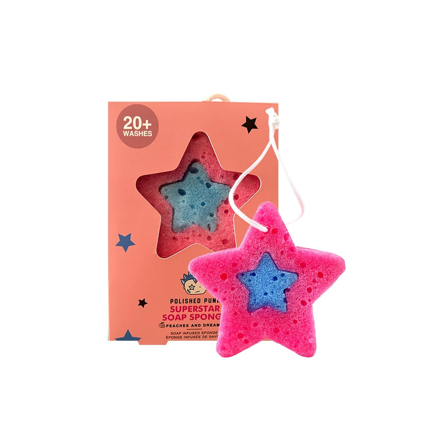 Polished Punk - All-Natural Soap-Infused Sponge for Kids and Tweens Body Wash, Gentle on Skin, 20+ Uses (Peaches and Dreams)