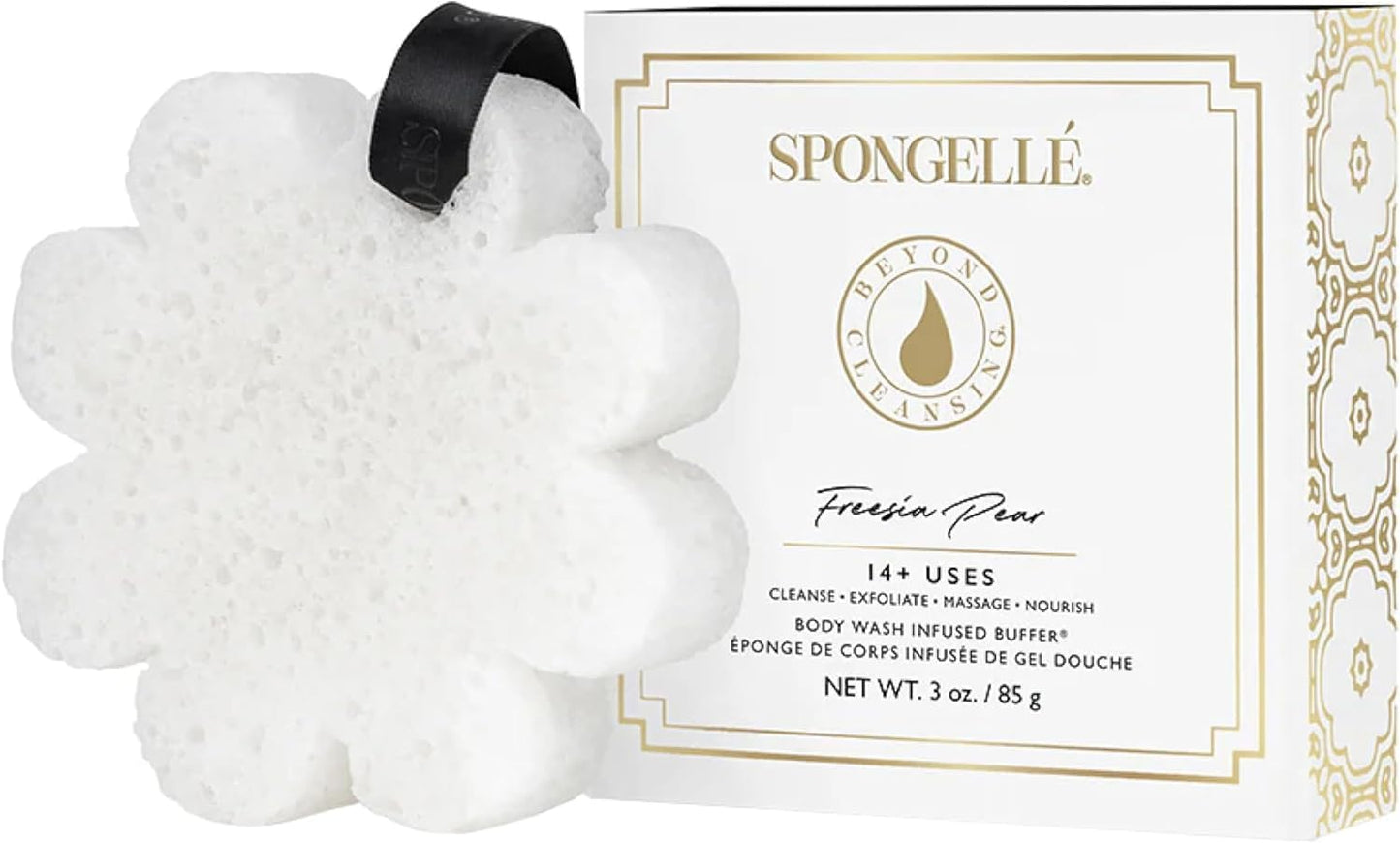 Spongellé Wild Flower Bath Sponge with Box Bundle, Mothers Day Gift | Bulgarian Rose, French Lavender, Freesia Pear | Built-in Body Wash & Body Scrubber, Shower Loofah Sponge for Women | 14+ uses