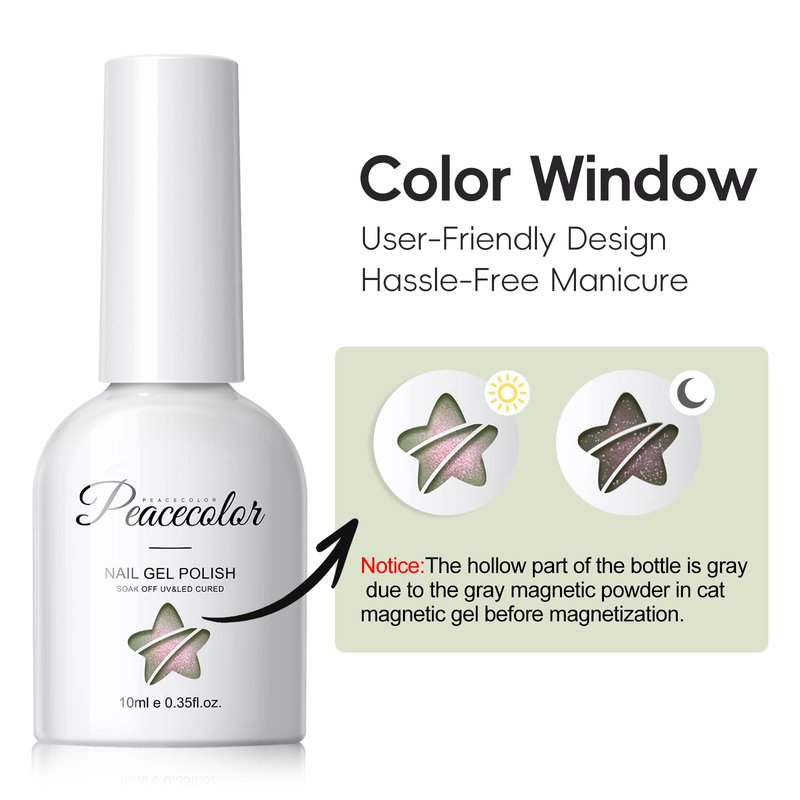 PEACECOLOR Cat Eye Gel Nail Polish Set, 6 Colors Glitter Red Green Purple Nude Sparkle Gel Polish Set Soak Off U V Lamp Magnetic Nail Polish Kit Gifts for Women DIY Home Salon