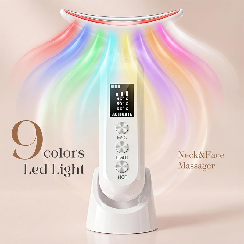 Skiennix Face Massager - 9-Color LED Facial Device for Neck Wrinkles & Skin Tightening - White