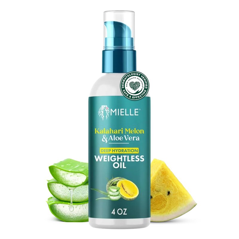 Mielle Organics Weightless Hair Oil - Deep Hydration Treatment with Kalahari Melon & Aloe Vera | 4 Ounce for Curly, Textured Hair
