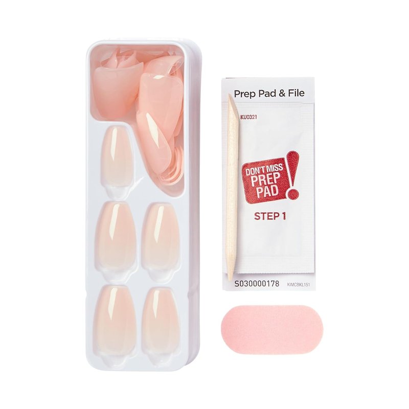 Kiss Impress Press-On Nails - 'Serendipity' Pink Coffin Shape | Medium Size, 30 Nails & Accessories Included
