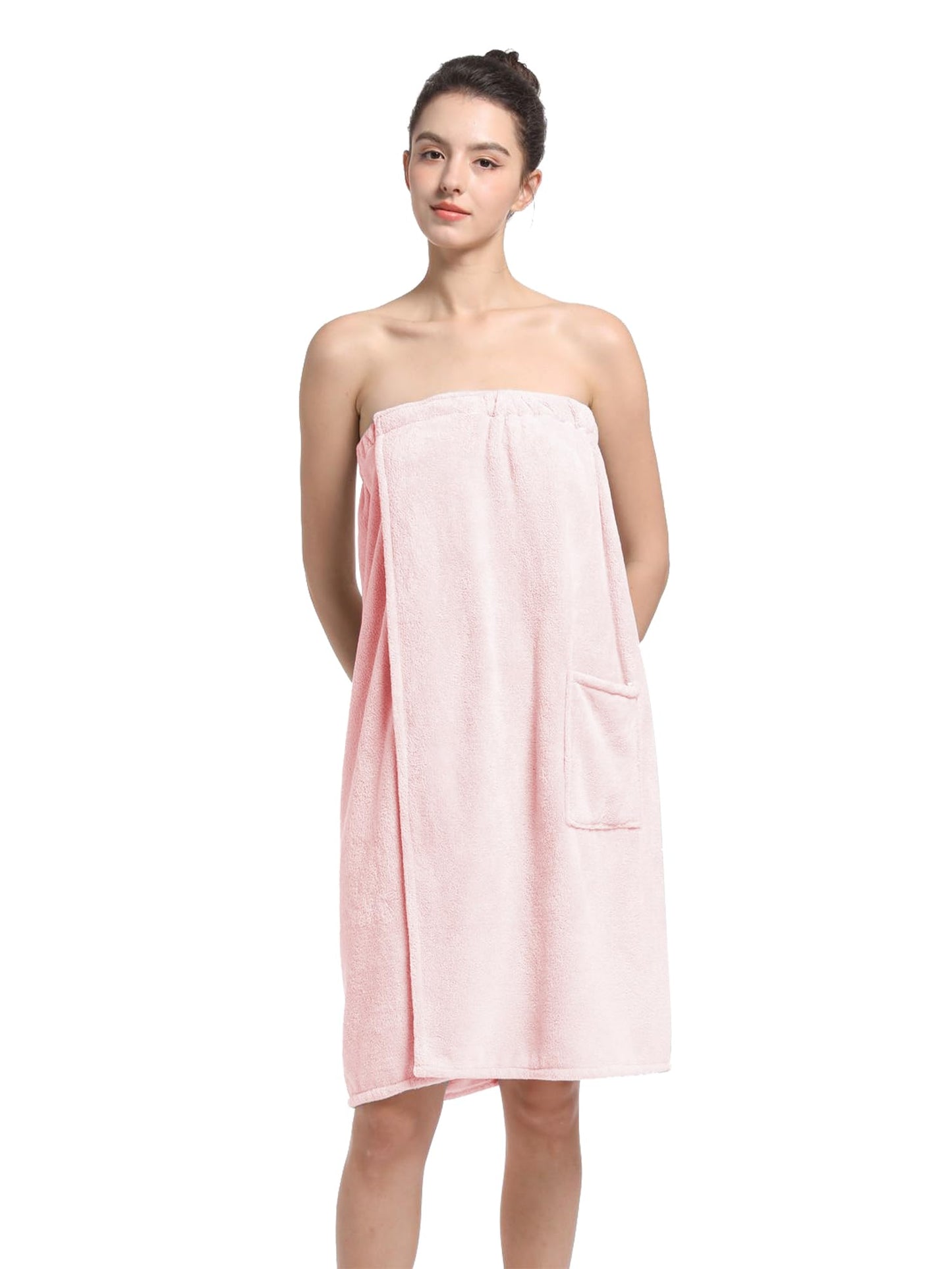 Women'S Soft Wrap Towel Full Length，Bath Robe After Shower Female Plush Long，Spa Bathrobes Lightweight With Pockets (US, Alpha, One Size, Regular, Regular, Light Pink)