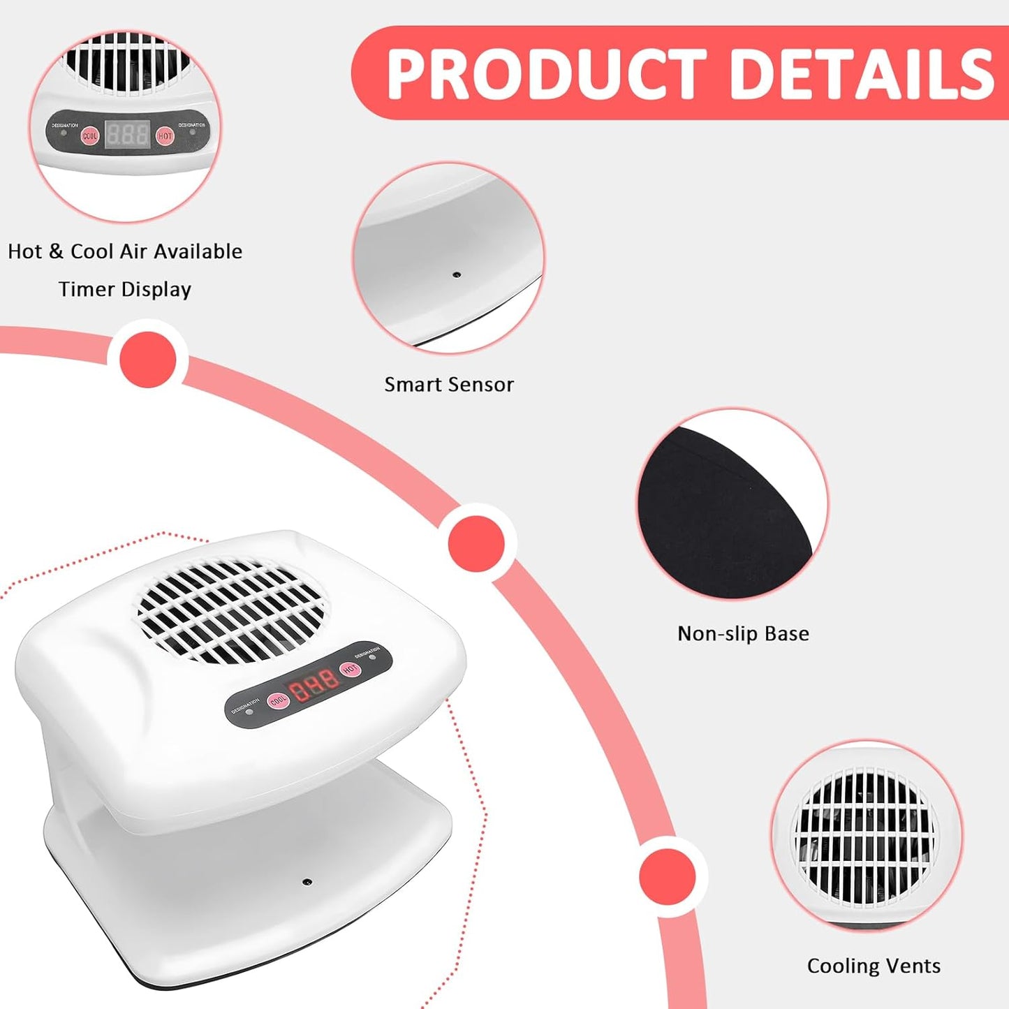 Skiennix Nail Dryer - 300W Professional Drying Fan with Sensor & Dual Air Modes | White