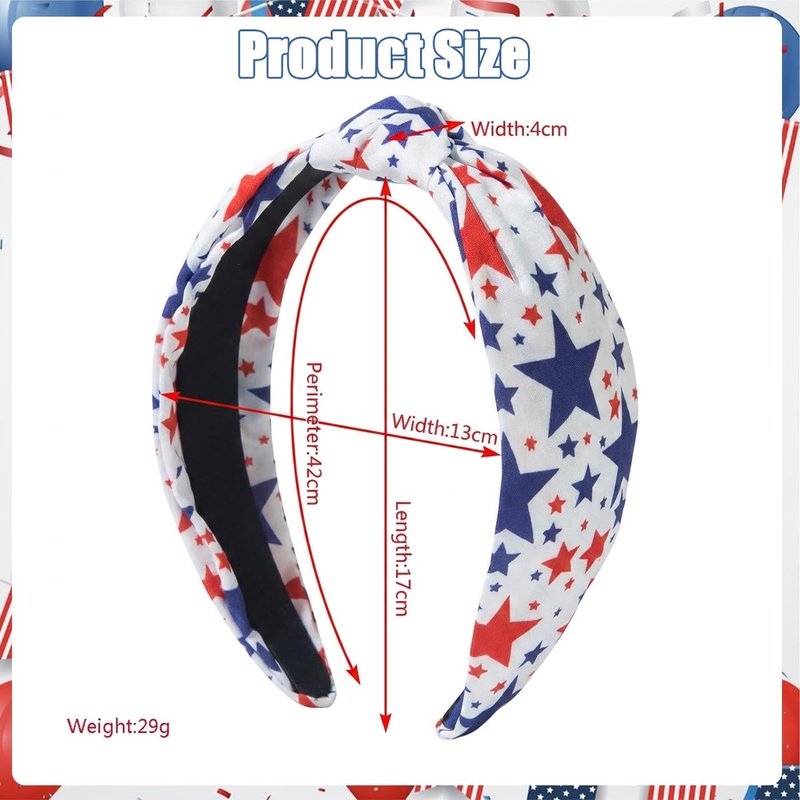 Regine Switzerland Patriotic Knotted Headband - Red, White & Blue Star Print | Comfortable Non-Slip Hairband for Women