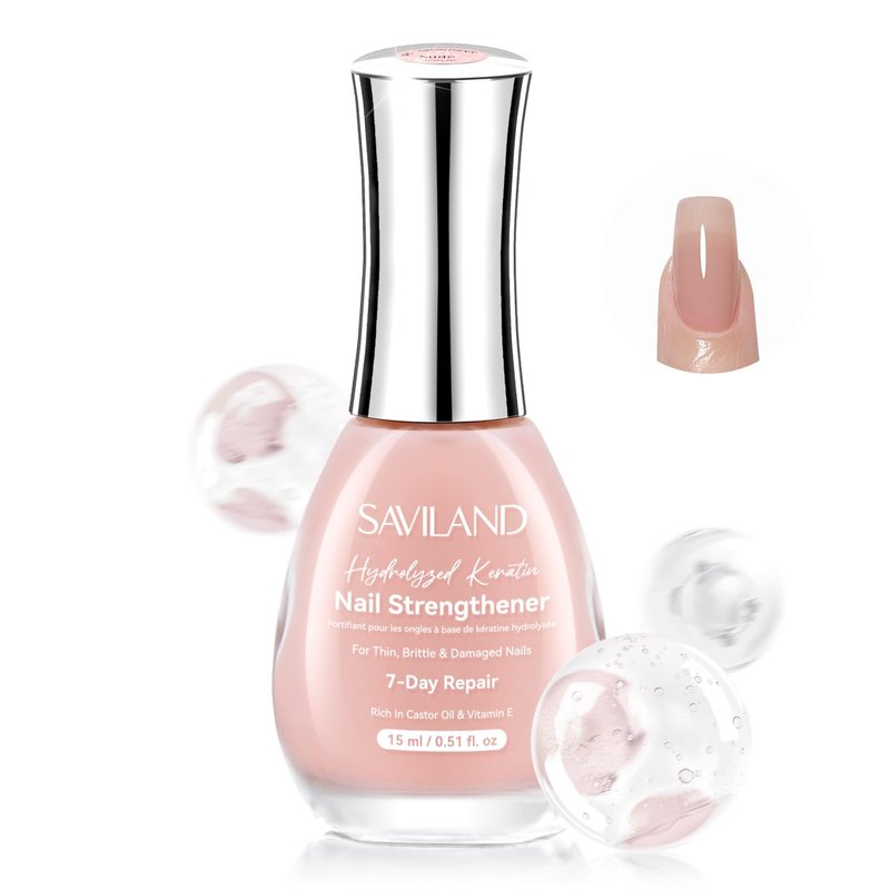 SAVILAND Nail Strengthener: Jelly Nude Nail Growth for Damaged Nails Air Dry Natural Concealer Foundation Polish 15ml Strengthening Polish Repair Weak & Thin Nails Fingernail Nail Care Gifts for Women