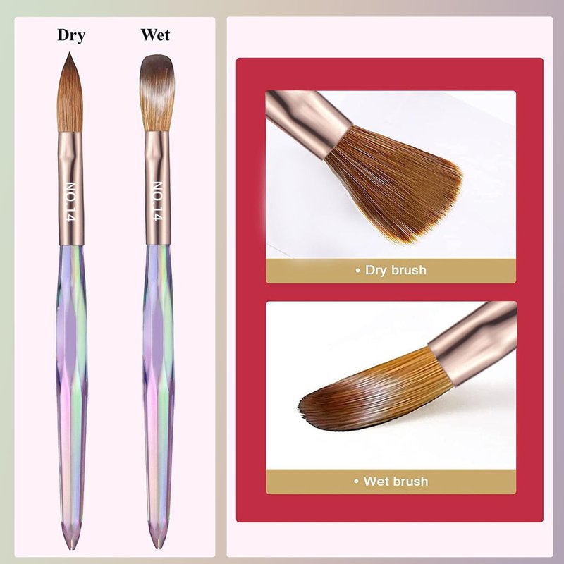 DAIXIANGER 3PCS Acrylic Nail Brush Set,Size 8/10/14 Professional Nail Brushes for Acrylic Application Extension and 3D Carving for Nail Home Salon DIY