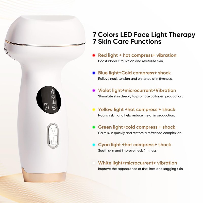 Microcurrent Facial Device with Red Light Therapy - 7-in-1 LED Sculptor & Cold Heated Gua Sha for Face Neck Eye Firming, Depuffing & Double Chin Reduction