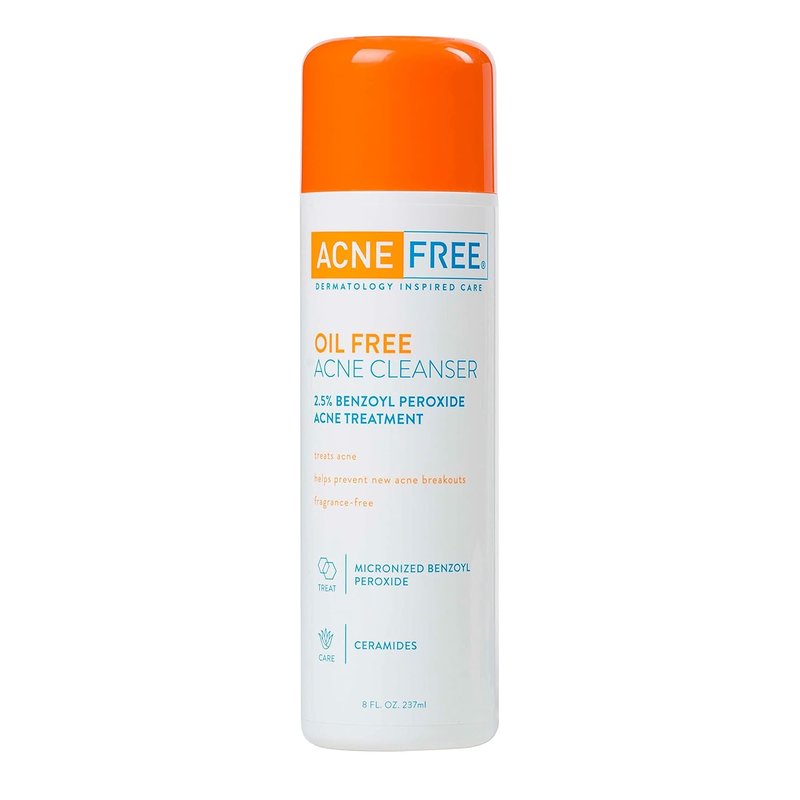 AcneFree Oil-Free Cleanser - Benzoyl Peroxide 2.5% & Glycolic Acid for Breakouts | 8 Fl Oz