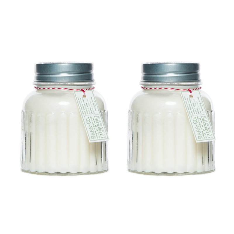 Barr-Co. Fir & Grapefruit Apothecary Jar Candle, Bright Woody Citrus, 100% Vegetable & Soy Wax Candles for Home, 120-Hour Burn Time, Clean Burning Candles, 20 oz Each (Set of 2)