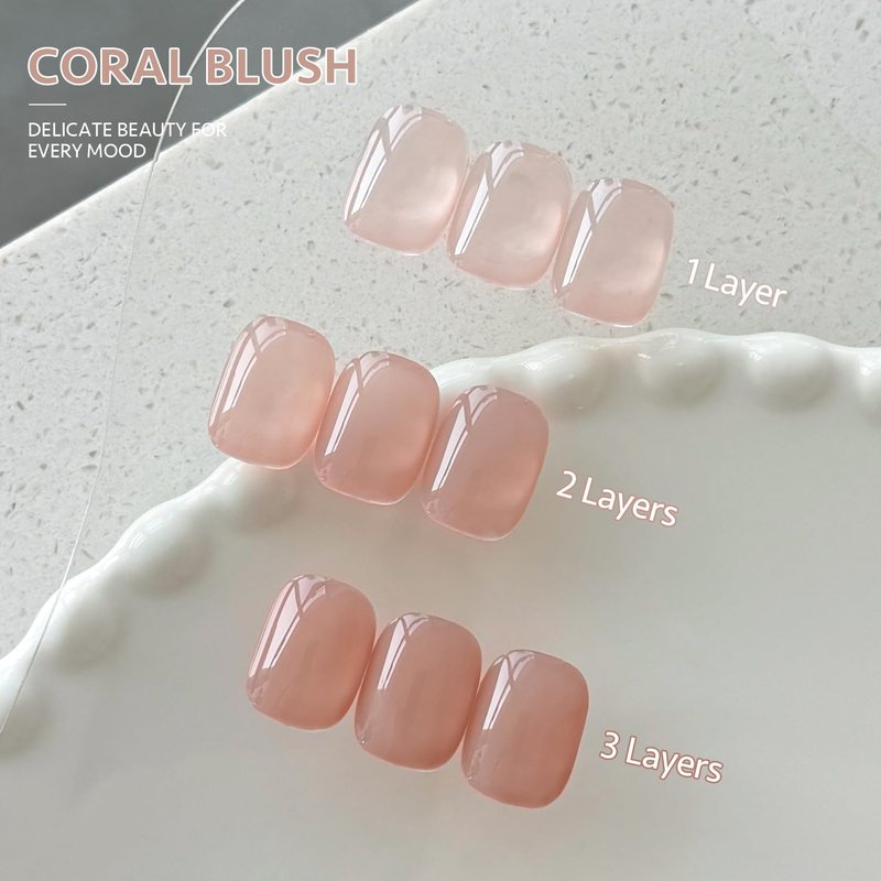 Nude Jelly Gel Nail Polish - Sheer Translucent 16ml Soak Off Gel | UV Light Cure Coral Blush for DIY Nail Art