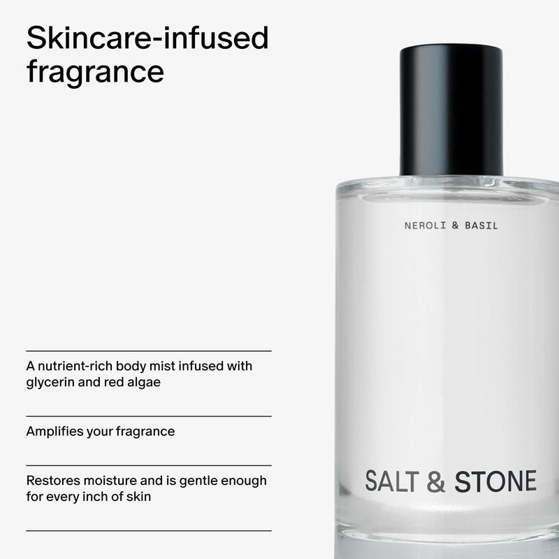 Salt & Stone Body Mist | Neroli & Basil | Skincare Infused Hair & Body Spray for Women and Men | Hydrating Fragrance with Glycerin and Red Algae | Vegan, Cruelty Free, 3.4 fl oz