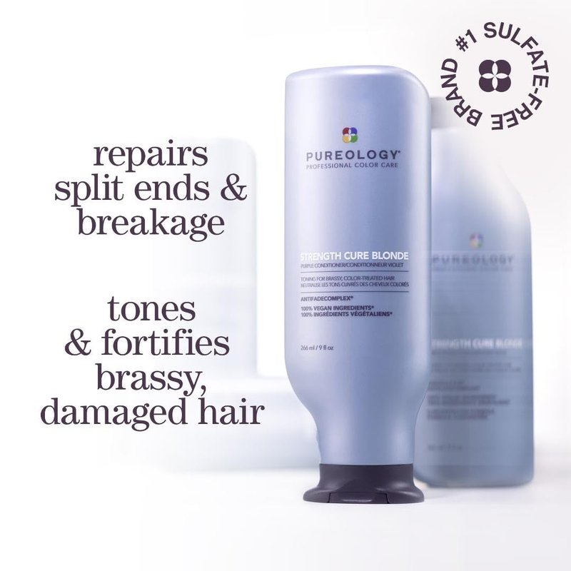 Pureology Strength Cure Blonde Purple Shampoo & Conditioner Bundle - Sulfate-Free, Vegan | 9 Fl. Oz. for Blonde & Color-Treated Hair