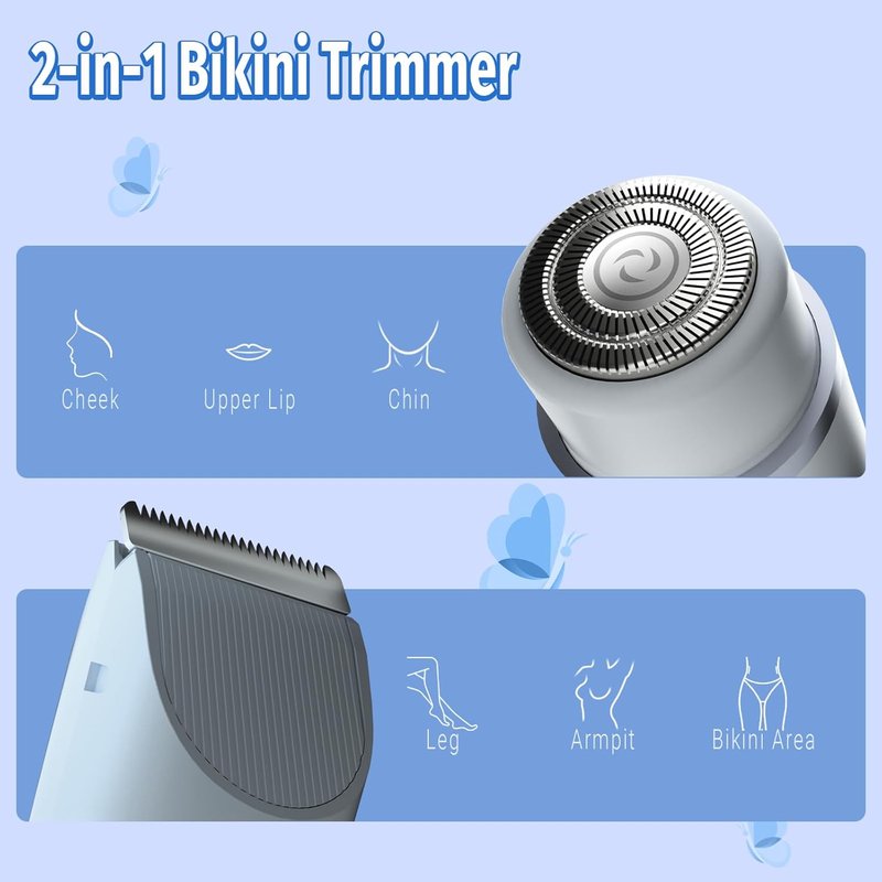 Skiennix Bikini Trimmer for Women - 2-in-1 Electric Razor & Shaver | IPX7 Waterproof, Blue