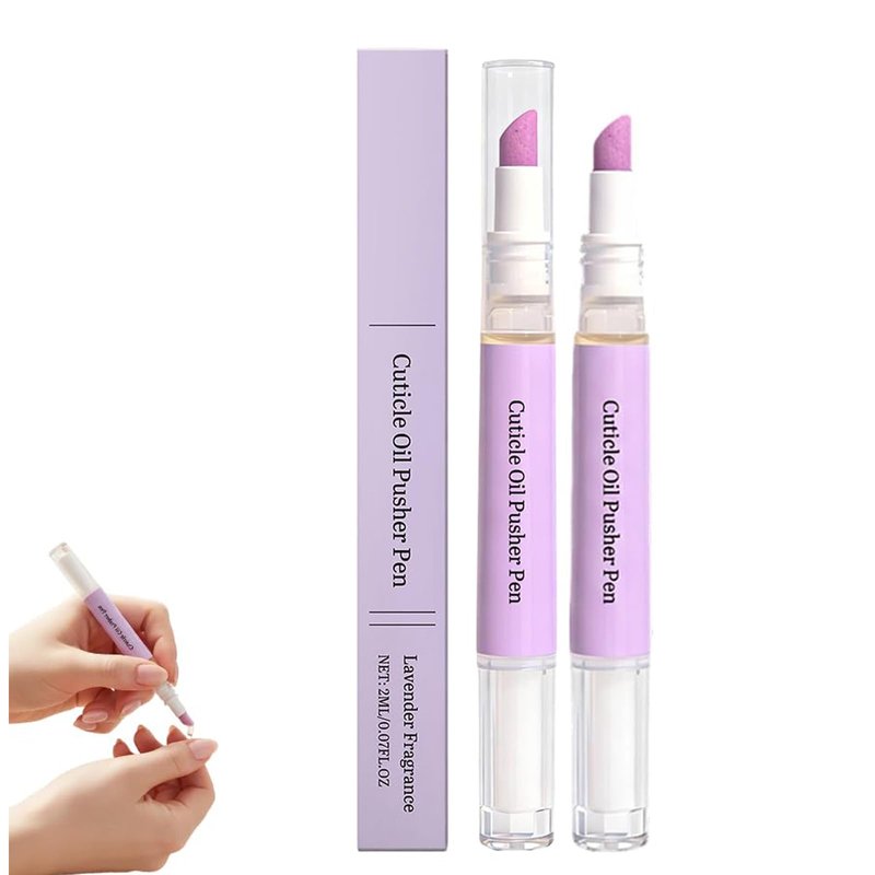 2PCS Cuticle Oil Pusher Pen, 2-in-1 Cuticle Pusher & Oil Pen, Portable Nail Care Pen Instant Cuticle Remover Tools for Dry Damaged Nails Hangnails Moisturizes Strengthens Brightens