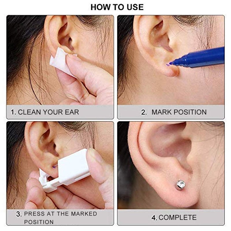 Ear Piercing Gun - Prgislew 2 Pack Ear Piercing Kit Disposable Self Ear Piercing Gun with Ear Stud and Clean Tool Pierce Kit Tool for Nose Studs Cartilage Tragus Helix Piercing Gun (Silver White1)