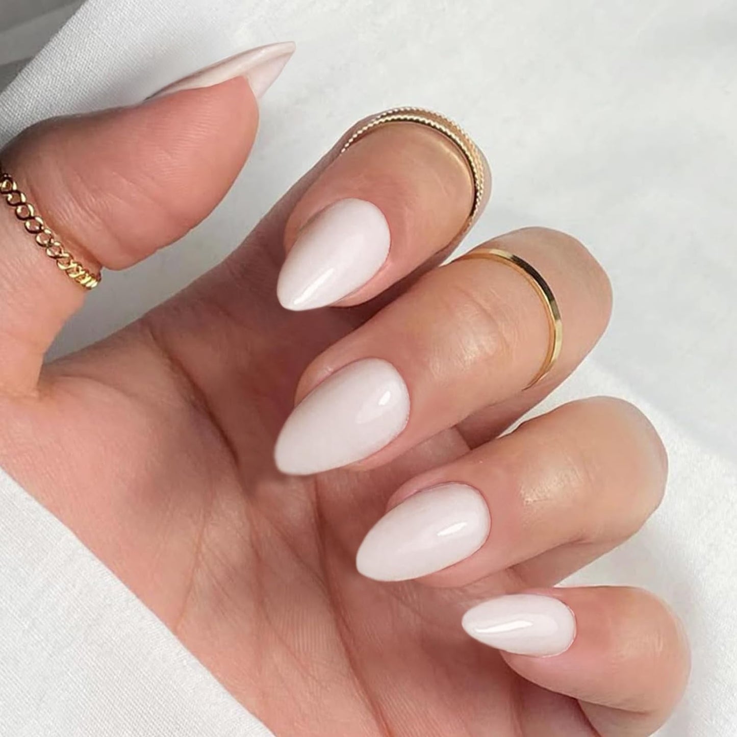 YOSOMMK Milky White Acrylic Press on Nails Short Almond Shaped Acrylic Fake Nails Press ons with Glue Glossy Cover Artificial Short Glue on Nail for Women 30PCS Only One Color Stick on False Nail